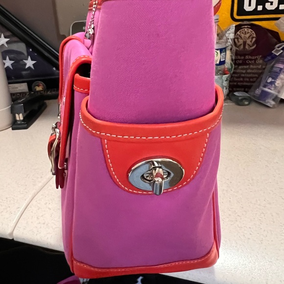 Coach Hamptons Pink Canvas & Orange-Red Leather Tote Bag - Picture 6 of 16